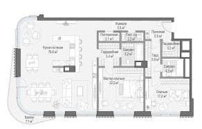 ЖК Дом «Лаврушинский», планировка 3-комнатной квартиры, 158.10 м²