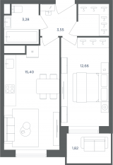 МФК «Равновесие», планировка 2-комнатной квартиры, 39.40 м²