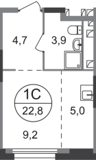 ЖК «Первый Московский», планировка студии, 22.80 м²