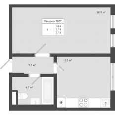 МЖК «Яковлево», планировка 1-комнатной квартиры, 37.90 м²