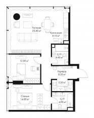 МФК «SLAVA», планировка 2-комнатной квартиры, 81.40 м²