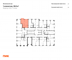ЖК «Матвеевский парк», планировка 1-комнатной квартиры, 38.90 м²