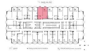 ЖК «ParkSide», планировка 1-комнатной квартиры, 42.70 м²