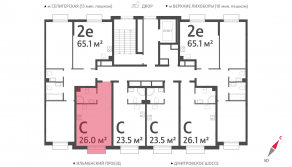 ЖК «Дмитровское небо», планировка студии, 26.04 м²
