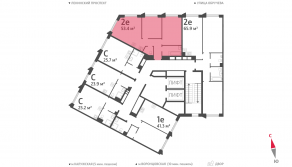 ЖК «Обручева 30», планировка 2-комнатной квартиры, 53.40 м²