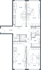 ЖК «iLove», планировка 3-комнатной квартиры, 98.60 м²