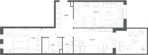МФК «Равновесие», планировка 3-комнатной квартиры, 58.20 м²