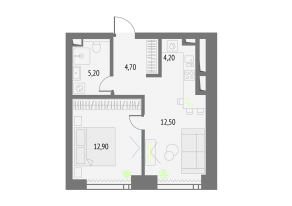 ЖК «Upside Towers», планировка 1-комнатной квартиры, 39.50 м²