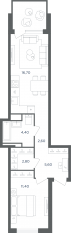 МФК «Равновесие», планировка 2-комнатной квартиры, 43.50 м²