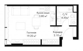 МФК «SLAVA», планировка студии, 29.40 м²