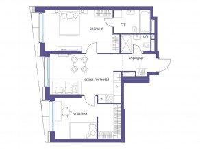 ЖК «Символ», планировка 2-комнатной квартиры, 66.90 м²