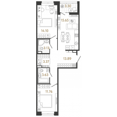 ЖК «Ultra City 3.0», планировка 2-комнатной квартиры, 65.53 м²