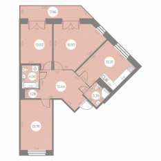 ЖК «Огни Залива», планировка 3-комнатной квартиры, 85.56 м²