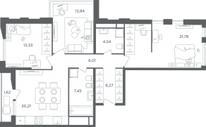 ЖК «Headliner», планировка 3-комнатной квартиры, 92.70 м²