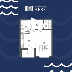 ЖК «Панорама Невы», планировка 1-комнатной квартиры, 35.20 м²