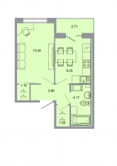 ЖК «Стороны света», планировка 1-комнатной квартиры, 33.50 м²