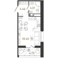 ЖК «Ultra City 3.0», планировка студии, 26.87 м²