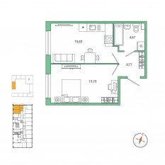 ЖК «OKLA», планировка 1-комнатной квартиры, 39.60 м²