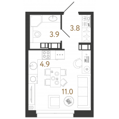 ЖК «Куинджи», планировка студии, 23.60 м²