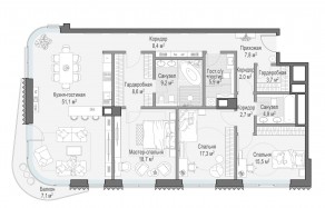 ЖК Дом «Лаврушинский», планировка 3-комнатной квартиры, 158.20 м²