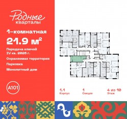 ЖК «Родные кварталы», планировка студии, 21.90 м²