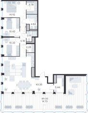 ЖК «GloraX Premium Василеостровский», планировка 3-комнатной квартиры, 123.30 м²