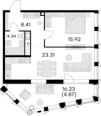 ЖК «GloraX Premium Василеостровский», планировка 1-комнатной квартиры, 58.00 м²
