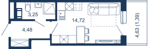 Апарт-комплекс «Bereg. Курортный», планировка студии, 23.84 м²