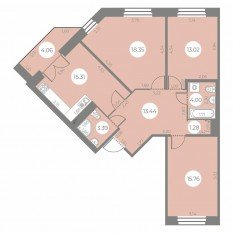 ЖК «Огни Залива», планировка 3-комнатной квартиры, 86.58 м²