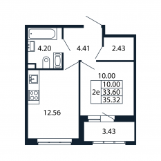 ЖК «Полис Приморский 2», планировка 1-комнатной квартиры, 32.90 м²