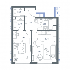 ЖК «iLove», планировка 2-комнатной квартиры, 53.10 м²