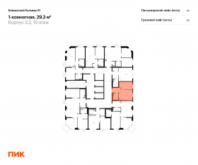 ЖК «Кавказский бульвар 51», планировка 1-комнатной квартиры, 29.30 м²