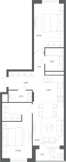 МФК «Равновесие», планировка 3-комнатной квартиры, 57.00 м²