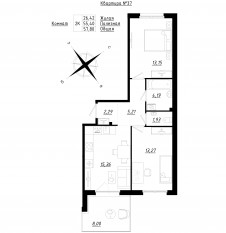 МЖК «Счастье 2.0», планировка 2-комнатной квартиры, 58.05 м²