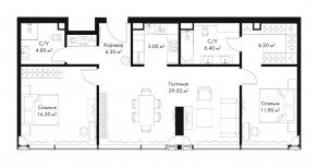 МФК «SLAVA», планировка 2-комнатной квартиры, 86.40 м²