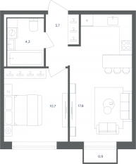 МФК «Равновесие», планировка 1-комнатной квартиры, 36.80 м²