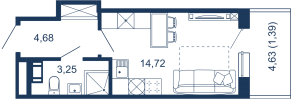 Апарт-комплекс «Bereg. Курортный», планировка студии, 24.04 м²