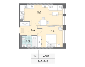 ЖК «Марк», планировка 1-комнатной квартиры, 40.80 м²