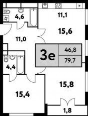 ЖК «Фестиваль парк-2», планировка 3-комнатной квартиры, 79.70 м²