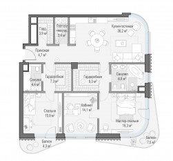 ЖК Дом «Лаврушинский», планировка 3-комнатной квартиры, 130.70 м²