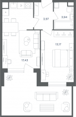 МФК «Равновесие», планировка 2-комнатной квартиры, 38.60 м²