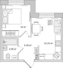ЖК «Город Первых», планировка 1-комнатной квартиры, 30.60 м²