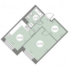 ЖК «Огни Залива», планировка 1-комнатной квартиры, 36.48 м²