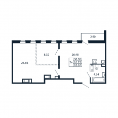 ЖК «Полис Приморский 2», планировка 2-комнатной квартиры, 60.30 м²