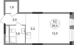 ЖК «Первый Московский», планировка студии, 26.40 м²