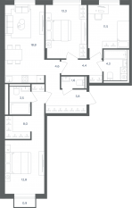 МФК «Равновесие», планировка 3-комнатной квартиры, 86.90 м²
