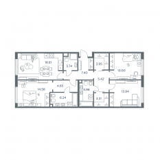 ЖК «iLove», планировка 4-комнатной квартиры, 99.20 м²