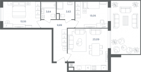 МФК «Равновесие», планировка 3-комнатной квартиры, 66.70 м²