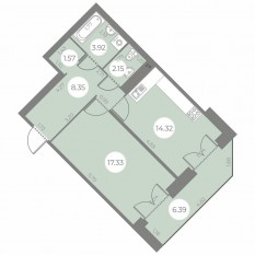 ЖК «Огни Залива», планировка 1-комнатной квартиры, 50.84 м²