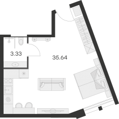 Апарт-комплекс «GloraX Заневский», планировка студии, 37.60 м²